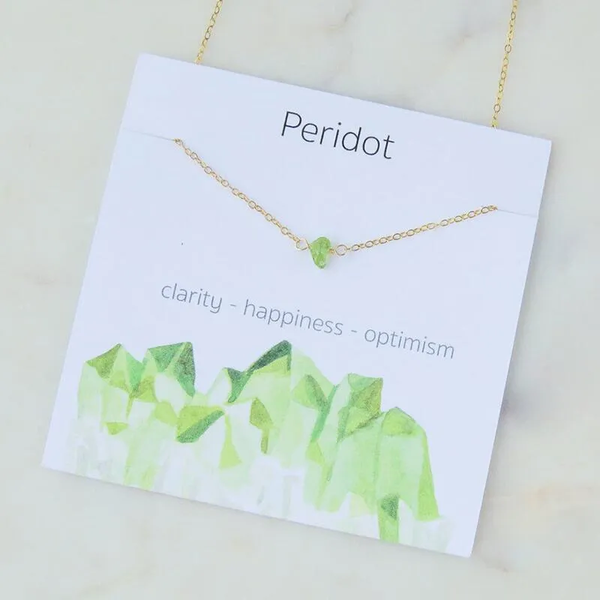 Peridot Green Natural Stone Pendant Necklace on Card - August