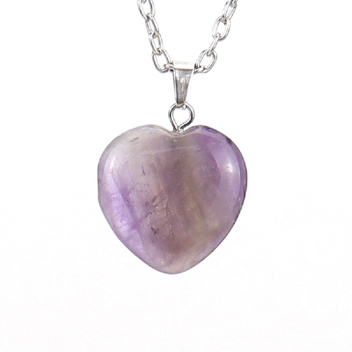 Purple Amethyst Natural Stone Heart Pendant Necklace