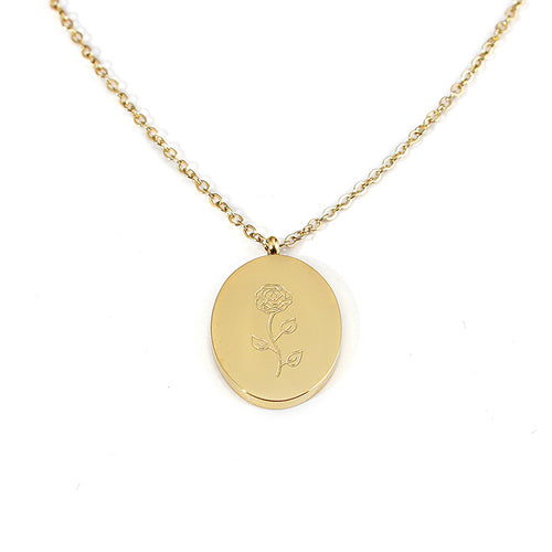 'June Birth Flower' 18k Gold Plated Titanium Steel Pendant Necklace