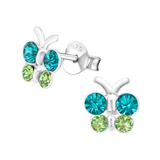 Children's Sterling Silver Blue and Green Diamante Butterfly Stud Earrings