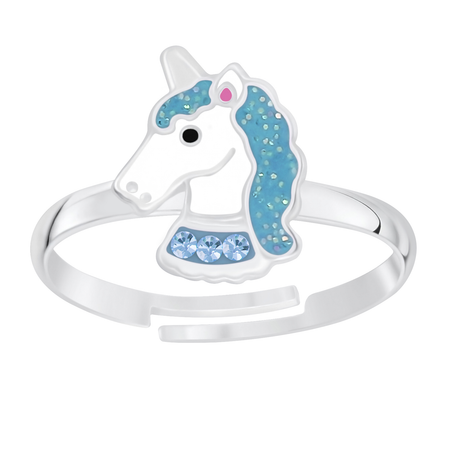 Children's Sterling Silver Adjustable Purple Sparkle Unicorn Ring