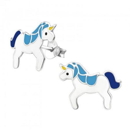 Children's Sterling Silver 'Blue Sparkle Unicorn' Hoop Earrings