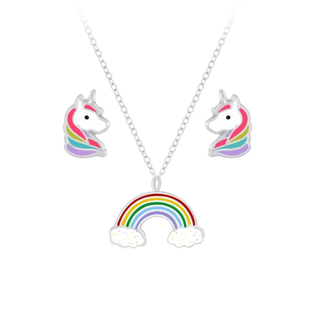 Children's Sterling Silver Unicorn Pendant Necklace and Unicorn Stud Earrings Set