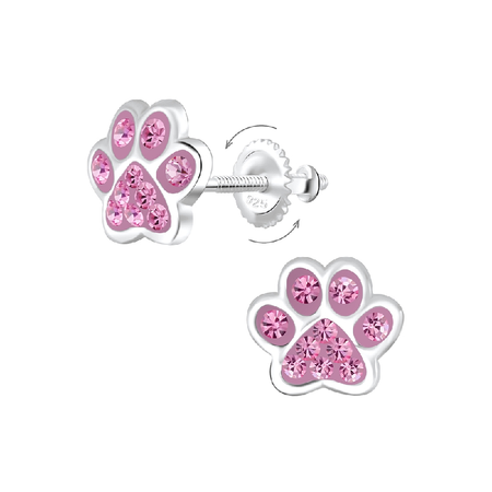 Children's Sterling Silver 'White and Pink Flower' Screw Back Stud Earrings