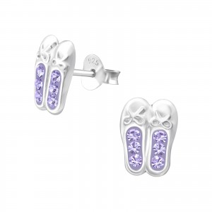 Children's Sterling Silver Ballerina With Clear Diamante Dress Stud Earrings