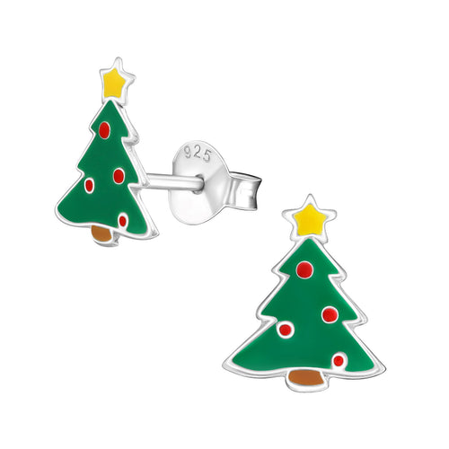 Children's Sterling Silver Christmas Tree Stud Earrings
