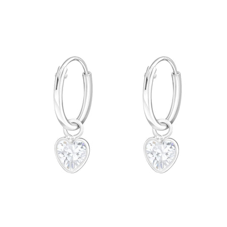Children's Sterling Silver 'Lavender Crystal Heart' Hoop Earrings