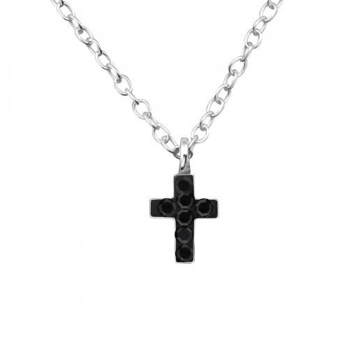 Children's Sterling Silver Jet Black Crystal Cross Necklace