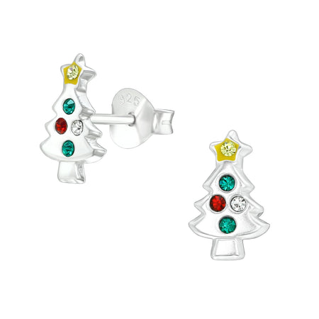 Children's Sterling Silver Christmas Stocking Diamante Stud Earrings