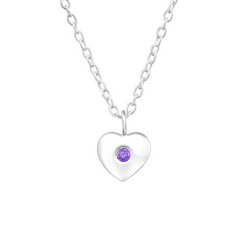 Children's Sterling Silver 'February Birthstone' Heart Necklace