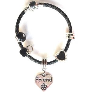 Children's 'Simply Black' Silver Plated Black Leather Charm Bead Bracelet