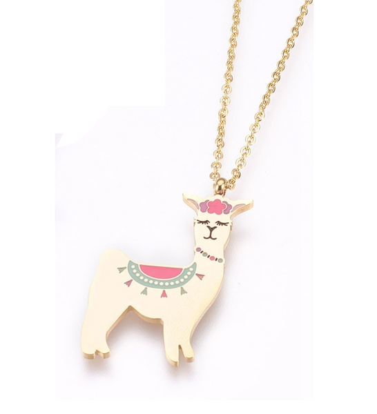 Children's Gold Coloured Llama Pendant Necklace