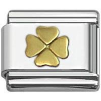 Stainless Steel 9mm Shiny Link with Gold Plated 4-Leaf Clover for Italian Charm Bracelet