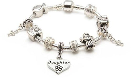 Baby Girl's Christening 'Little Angel Granddaughter' Silver Plated Charm Bead Bracelet