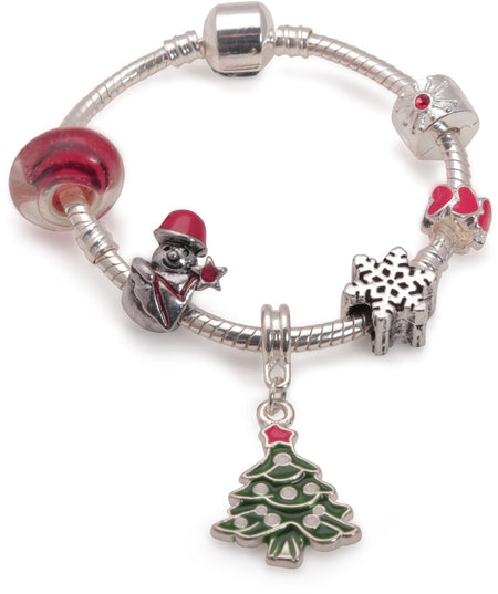 Set of 5 Silver Plated Green Christmas Themed Charms and Beads