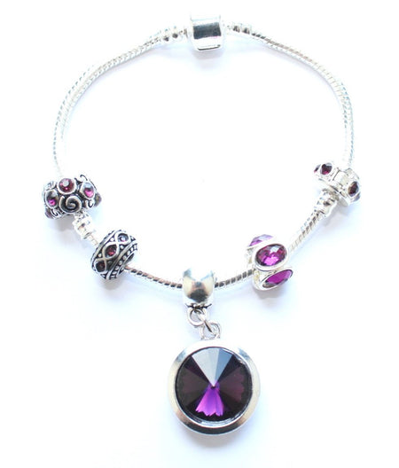 Teenager's 'August Birthstone' Peridot Colored Crystal Silver Plated Charm Bead Bracelet
