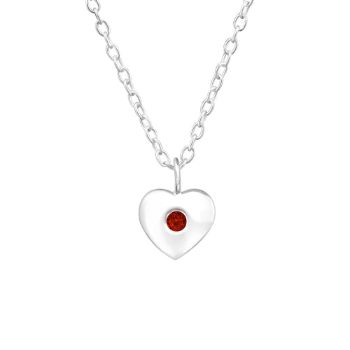 Children's Sterling Silver 'January Birthstone' Heart Necklace
