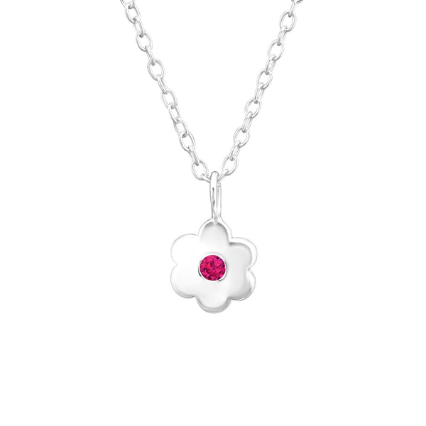 Children's Sterling Silver 'July Birthstone' Solid Flower Necklace