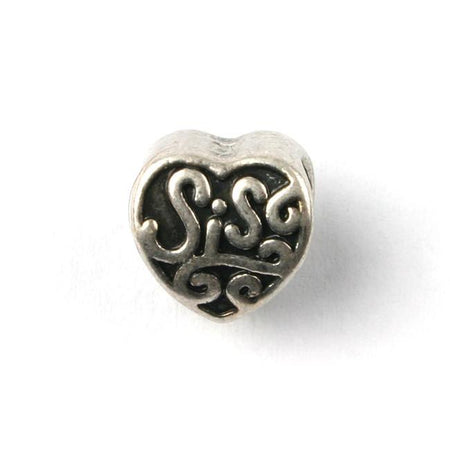 Silver Plated Sister Heart Drop Charm