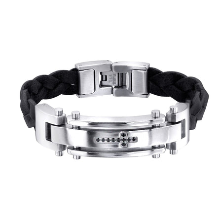 Men's 'Washington' High Polish Stainless Steel and Rubber Handcuff Bracelet