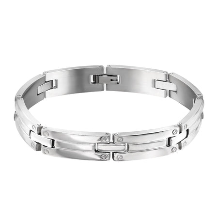 Men's 'Washington' High Polish Stainless Steel and Rubber Handcuff Bracelet