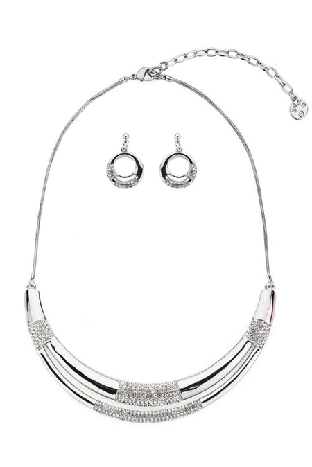 Adult's Silver and Cream Curvy Discs Necklace and Earrings Set