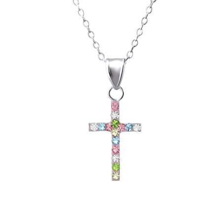 Children's Sterling Silver Jet Black Crystal Cross Necklace