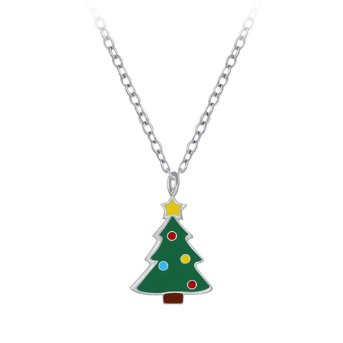 Children's Sterling Silver Christmas Tree Pendant Necklace