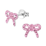 Children's Sterling Silver Pink Crystal Ribbon Stud Earrings