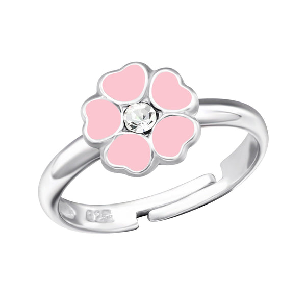 Children's Sterling Silver Adjustable Pink Flower Ring