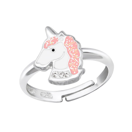 Children's Sterling Silver Adjustable Purple Sparkle Unicorn Ring