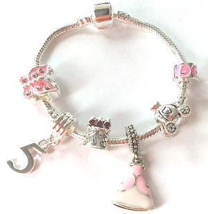 Children's Pink 'Happy 9th Birthday' Silver Plated Charm Bead Bracelet 6 11/16 / Silver