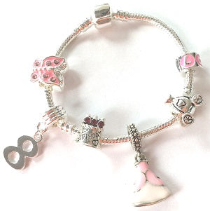 Children's 'Pink Princess 10th Birthday' Silver Plated Charm Bead Bracelet - Silver Plated - 17cm