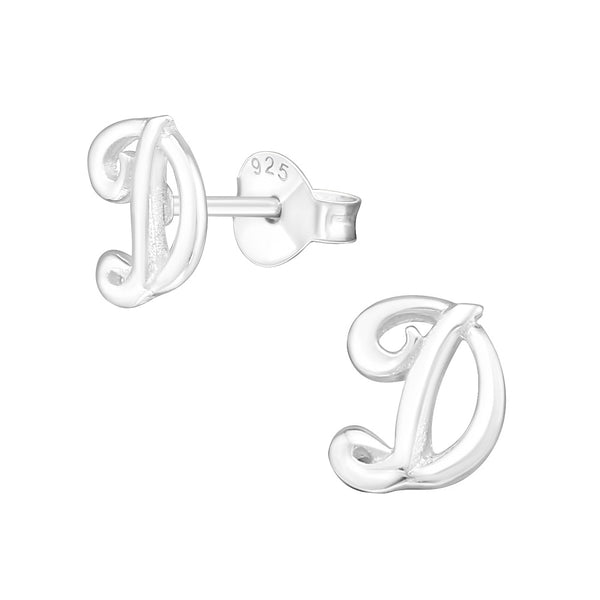 Children's Sterling Silver 'Letter D' Stud Earrings