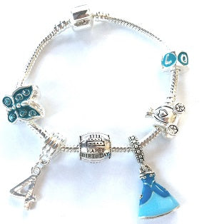 Blue Princess 4th Birthday Girl Gift - Silver Plated Charm Bracelet