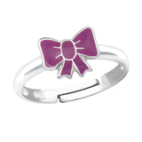 Children's Sterling Silver Adjustable Purple Bow Ring