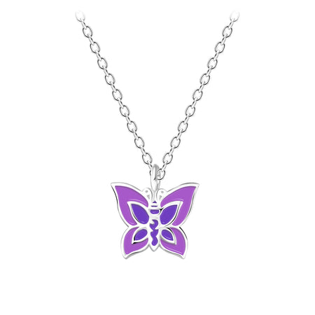 Children's Sterling Silver Pink Crystal Butterfly Pendant Necklace