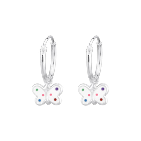 Children's Sterling Silver 'Pink Crystal Butterfly' Hoop Earrings