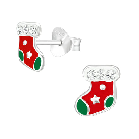 Children's Sterling Silver Christmas Santa Hat Diamante Stud Earrings