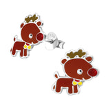 Children's Sterling Silver Santa's Reindeer Christmas Stud Earrings