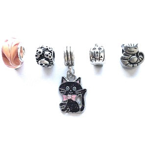 Set of 5 Silver Plated Teddy Bear's Picnic Themed Charms and Beads