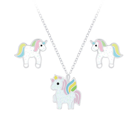 Children's Sterling Silver Rainbow Pendant Necklace and Rainbow Stud Earrings Set