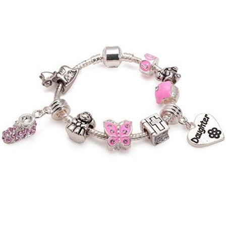 Grandma 'Pink Parfait' Silver Plated Charm Bead Bracelet
