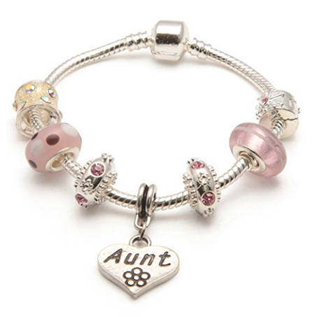 Aunt 'Pink Parfait' Silver Plated Charm Bead Bracelet