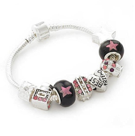 Teenagers 'Pink Sparkle Good Luck Horseshoe' Silver Plated Charm Bracelet