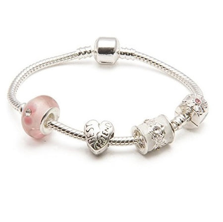 Adult's Mother 'Half Heart Pink Sparkle' Silver Plated Charm Bracelet