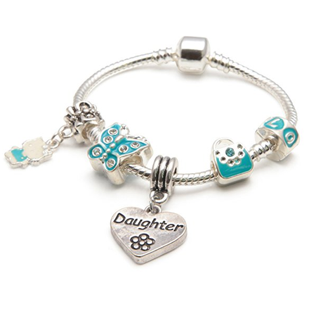 Children's Daughter 'Pretty In Pink' Silver Plated Charm Bead Bracelet
