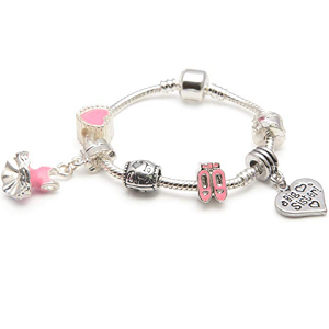 Children's Sister 'Simply Black' Silver Plated Black Leather Charm Bead Bracelet