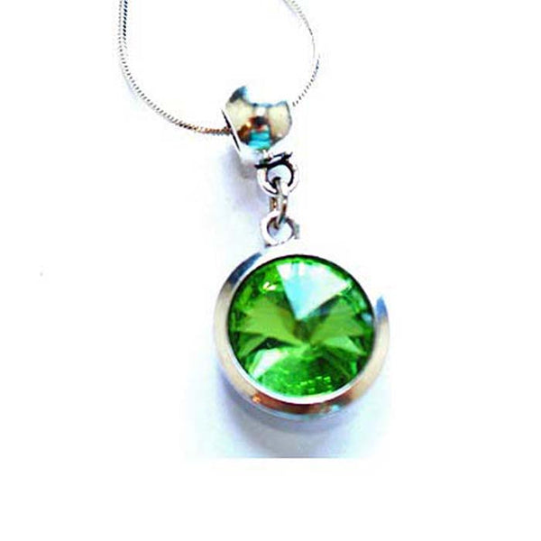Silver Plated 'August Birthstone' Peridot Colored Crystal Pendant Necklace