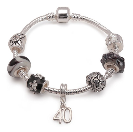 Age 60 'Black Magic' Silver Plated Charm Bead Bracelet